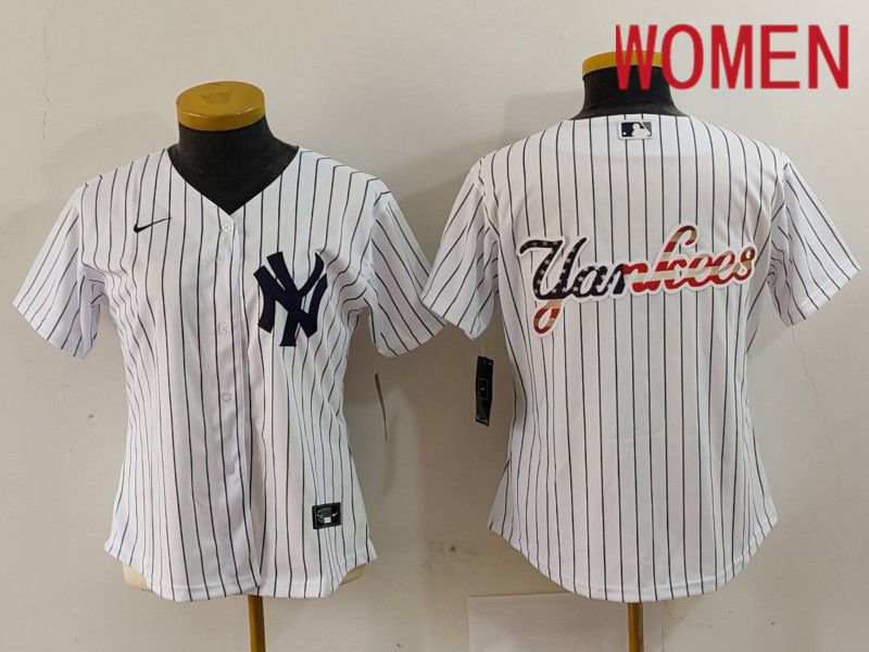 Women New York Yankees Blank White stripe Game 2024 Nike MLB Jersey style 4